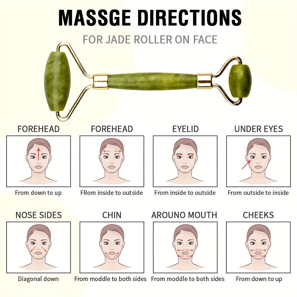 Jade roller technique with gentle upward strokes on face