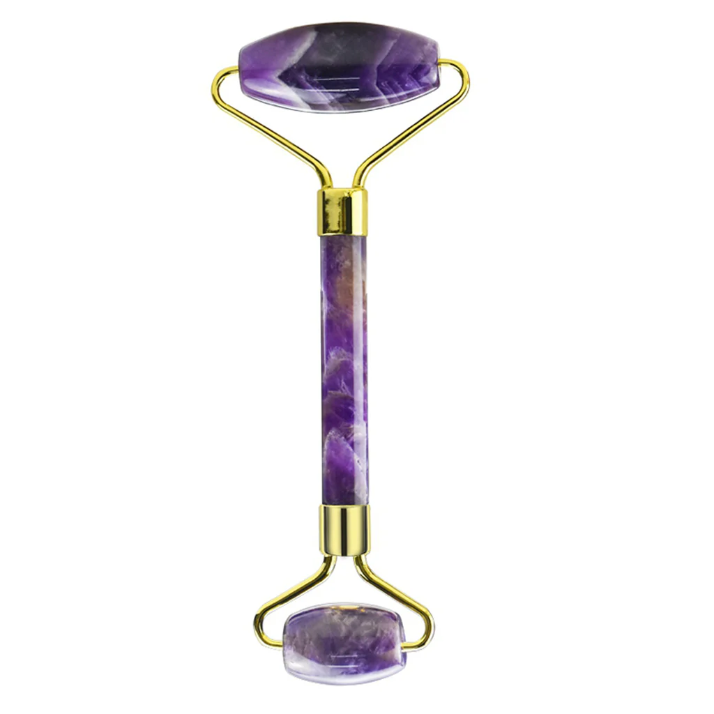 Jade and amethyst face rollers side by side