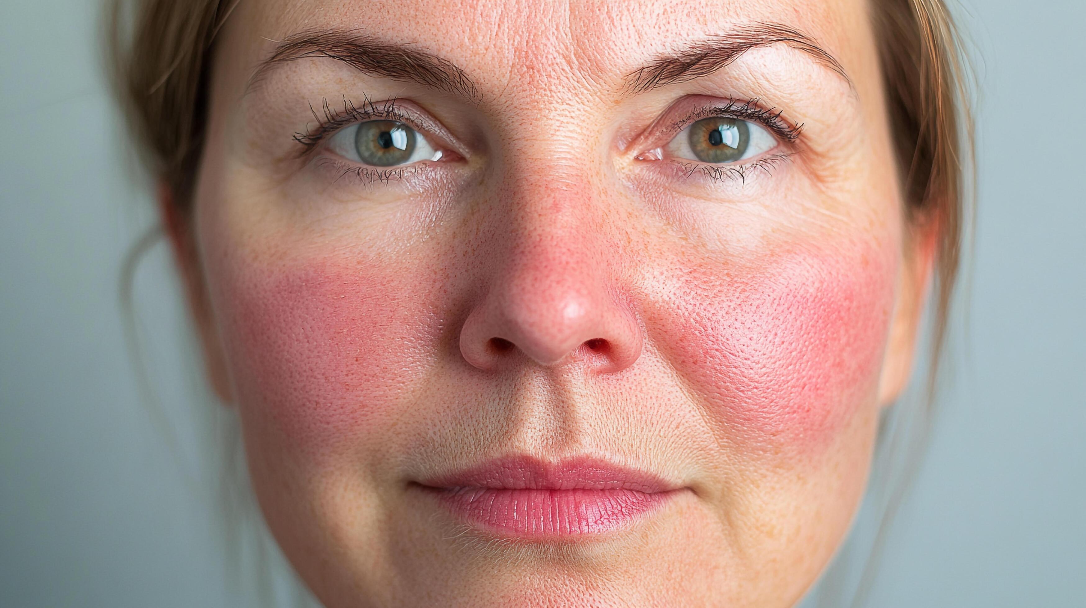 A face with rosacea redness on the cheeks